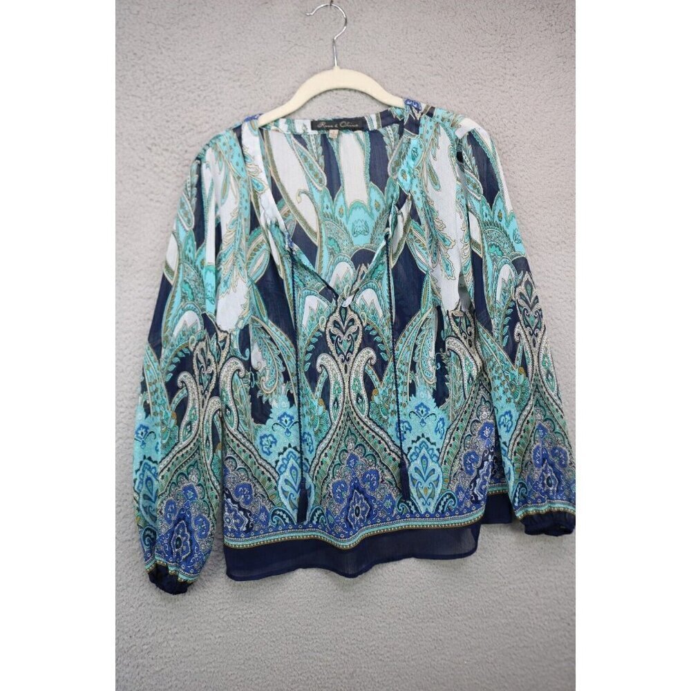 Rose & Olive Vintage Sheer Paisley Long Puff Sleeves Top-Small-Tassels-Oversized